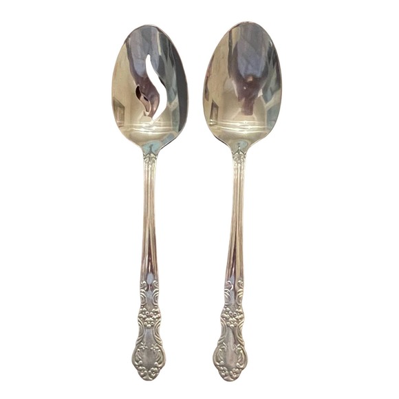 Cambridge Alyssa Stainless Serving Spoon Set Glossy Scrolls Flowers‎ - Picture 6 of 7